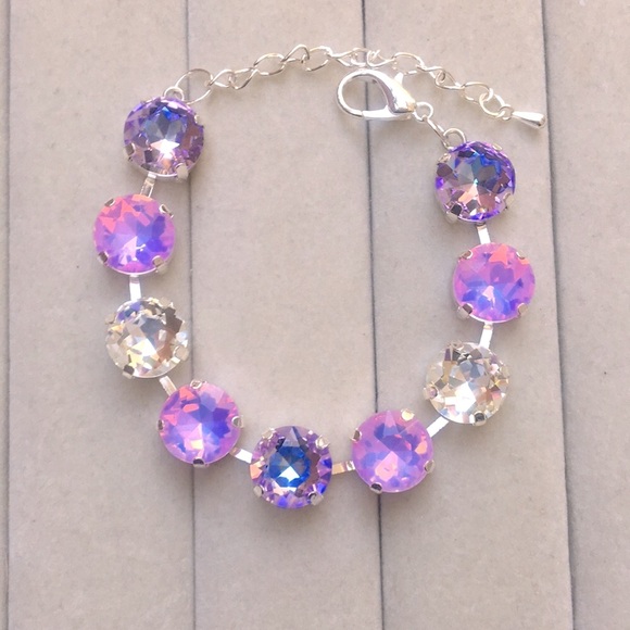 Jewelry - Pink + Purple Opal Aurora Borealis + Violet Silver Crystal Tennis Bracelet